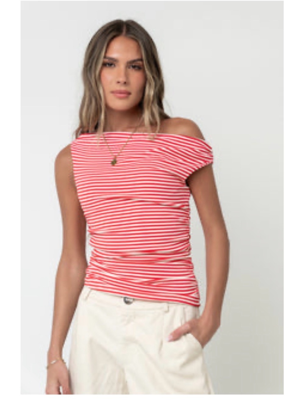 bohme Red and White Striped Off-Shoulder Tank